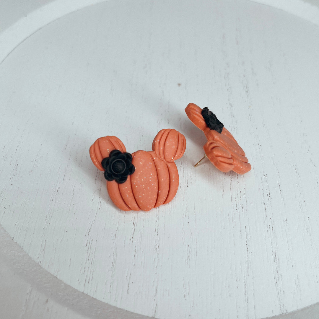 Mouse Pumpkin Floral Stud Earrings